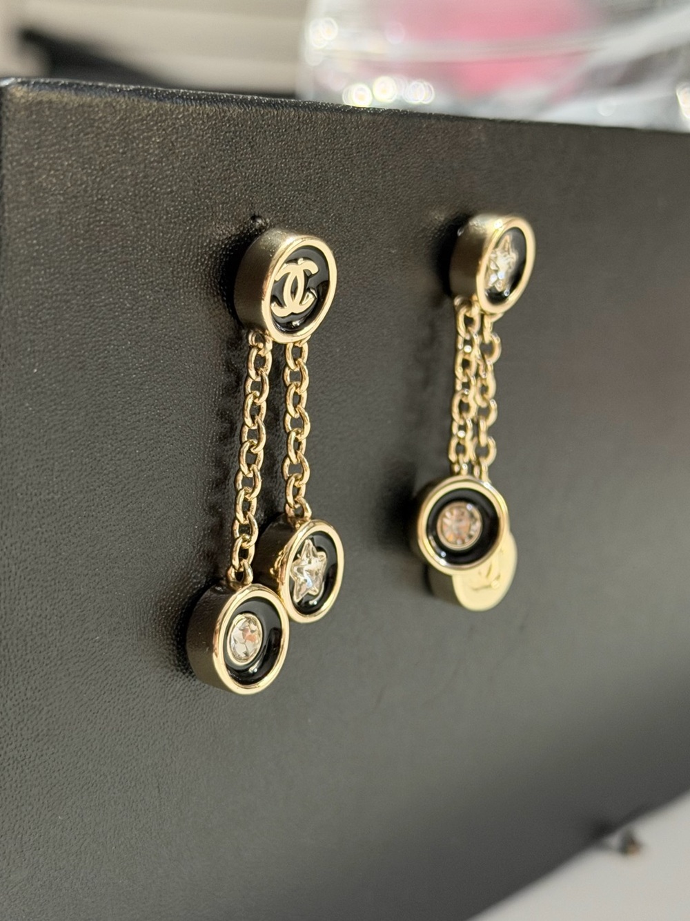 1998 Chanel Gold & Black Double-Drop Chain Earrings - Picture 6 of 6
